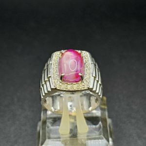 hẫn vàng trắng nam đính đá Ruby sao Lục Yên thiên nhiên cao cấp - NVĐQ212