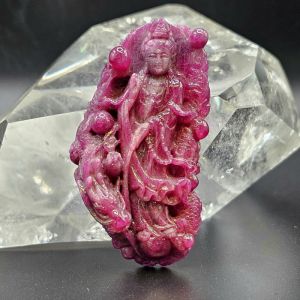 Tượng mẹ Quán Thế Âm Bồ Tát đứng rồng đá Ruby thiên nhiên (VIP) - TRB105